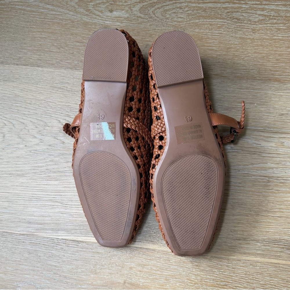 Woven Mary Jane Flats in Brown - Picture 2 of 3